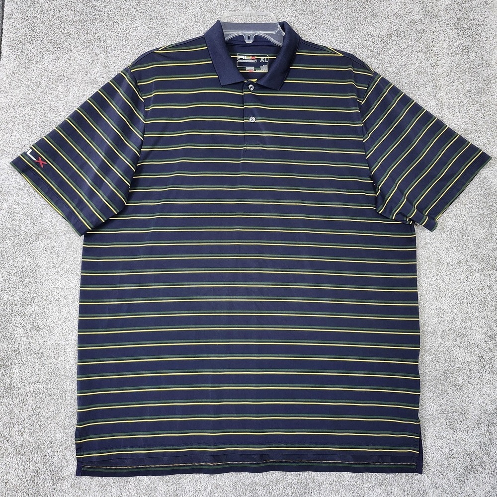 RLX Ralph Lauren Polo Shirt Mens XL Blue Green Striped Golf Performance Stretch